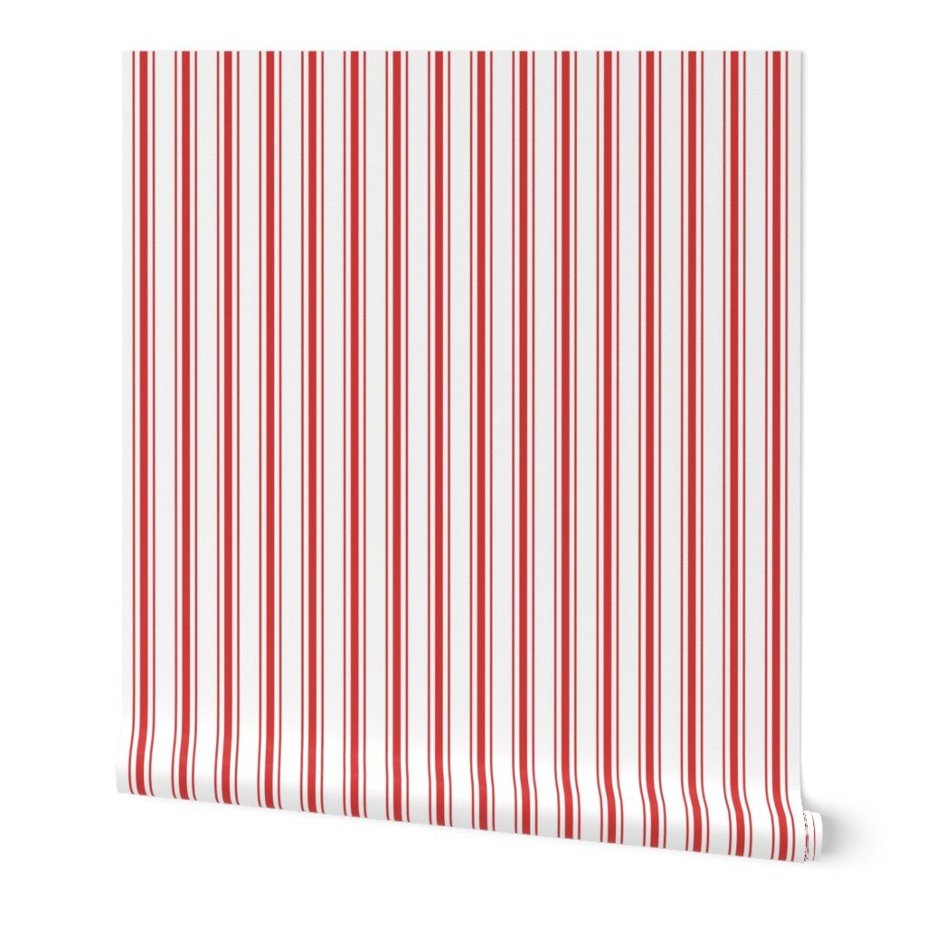 Mattress Ticking Wide Striped Pattern in Red and White Wallpaper red ticking wallpaper