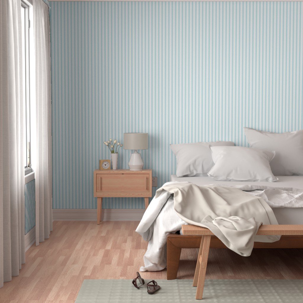 Pale Sky Blue and White Striped Mattress Ticking Wallpaper mattress ticking wallpaper