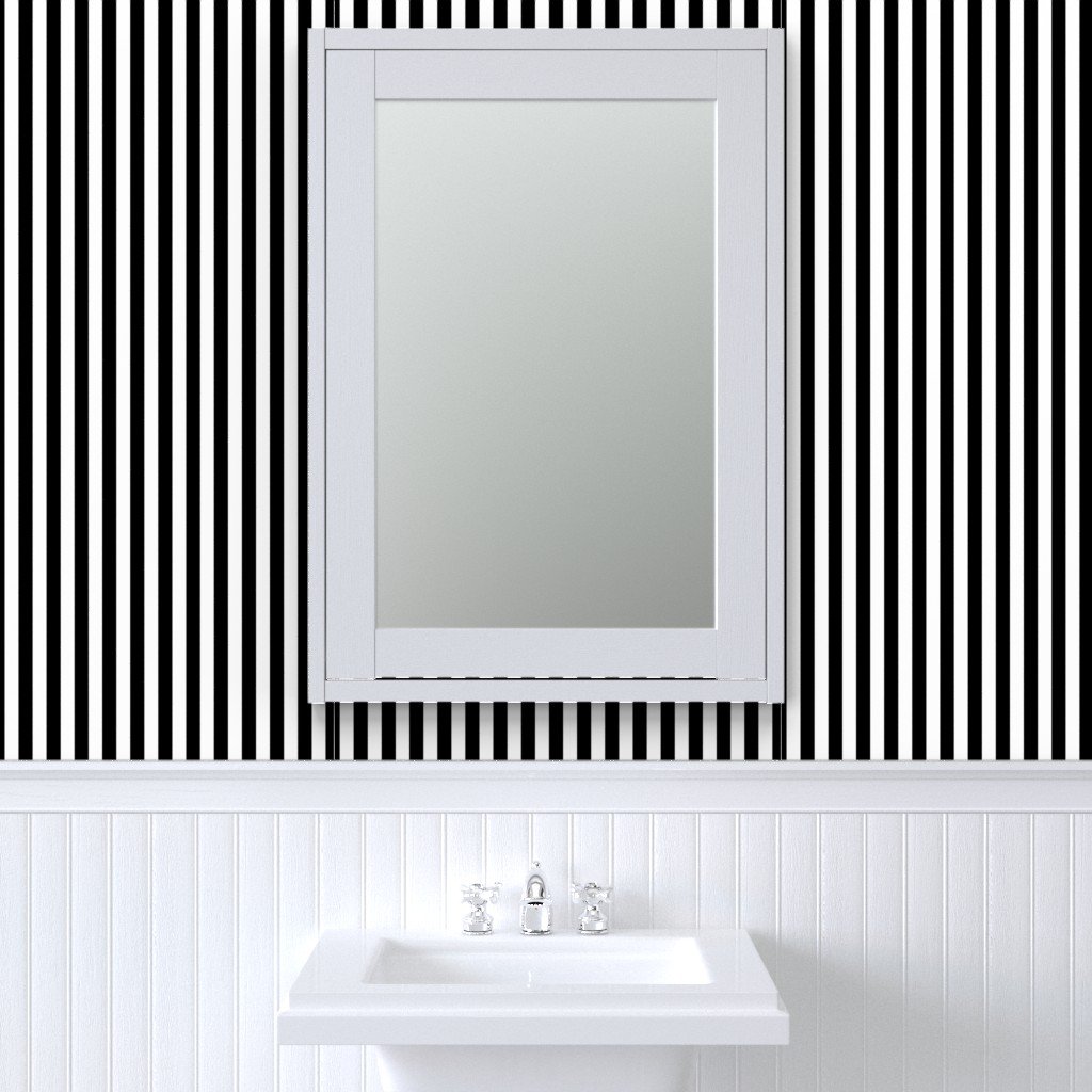 Black and White 3/4 inch Vertical Deck Chair Stripes Wallpaper chair stripe wallpaper