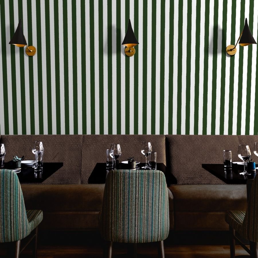 Forest Green and White Wide 2-inch Cabana Tent Vertical Stripes Wallpaper forest green white wallpaper
