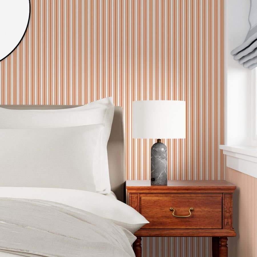 Trendy Large Orange Soda French Mattress Ticking Double Stripes Wallpaper orange and white wallpaper