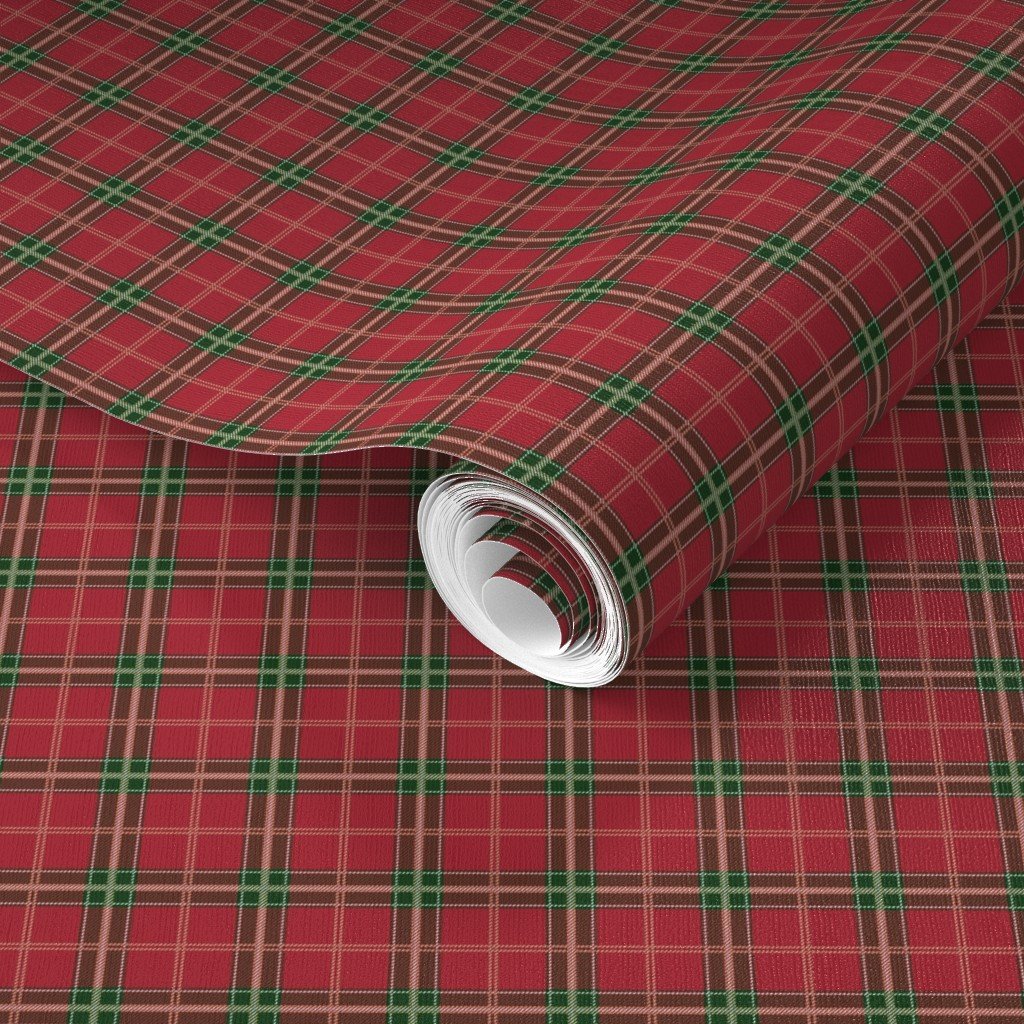 Christmas Berry Red and Green Tartan with Beige and White Lines Wallpaper green plaid wallpaper