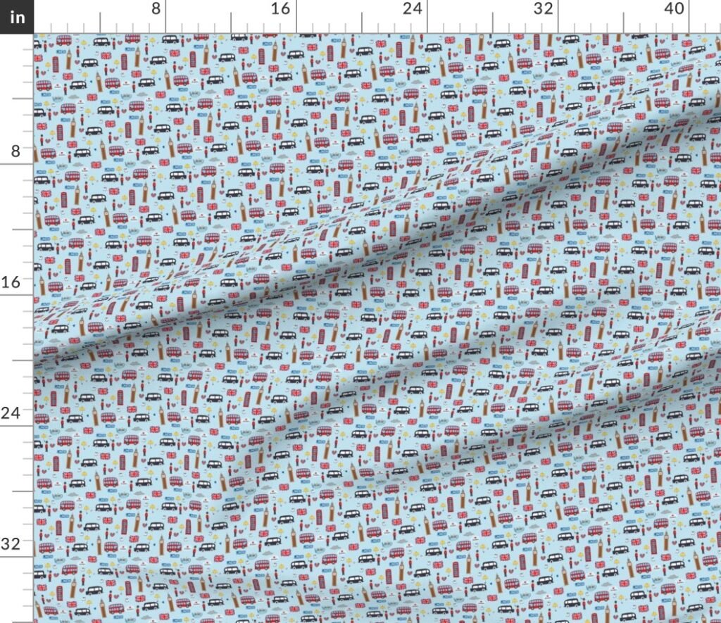 Small London England Handdrawn Motifs Big Ben Union Jack Palace Guard Fabric design