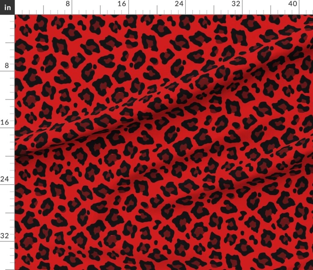 Jumbo Leopard Spots Animal Repeat Pattern Print in Red and Black Fabric design
