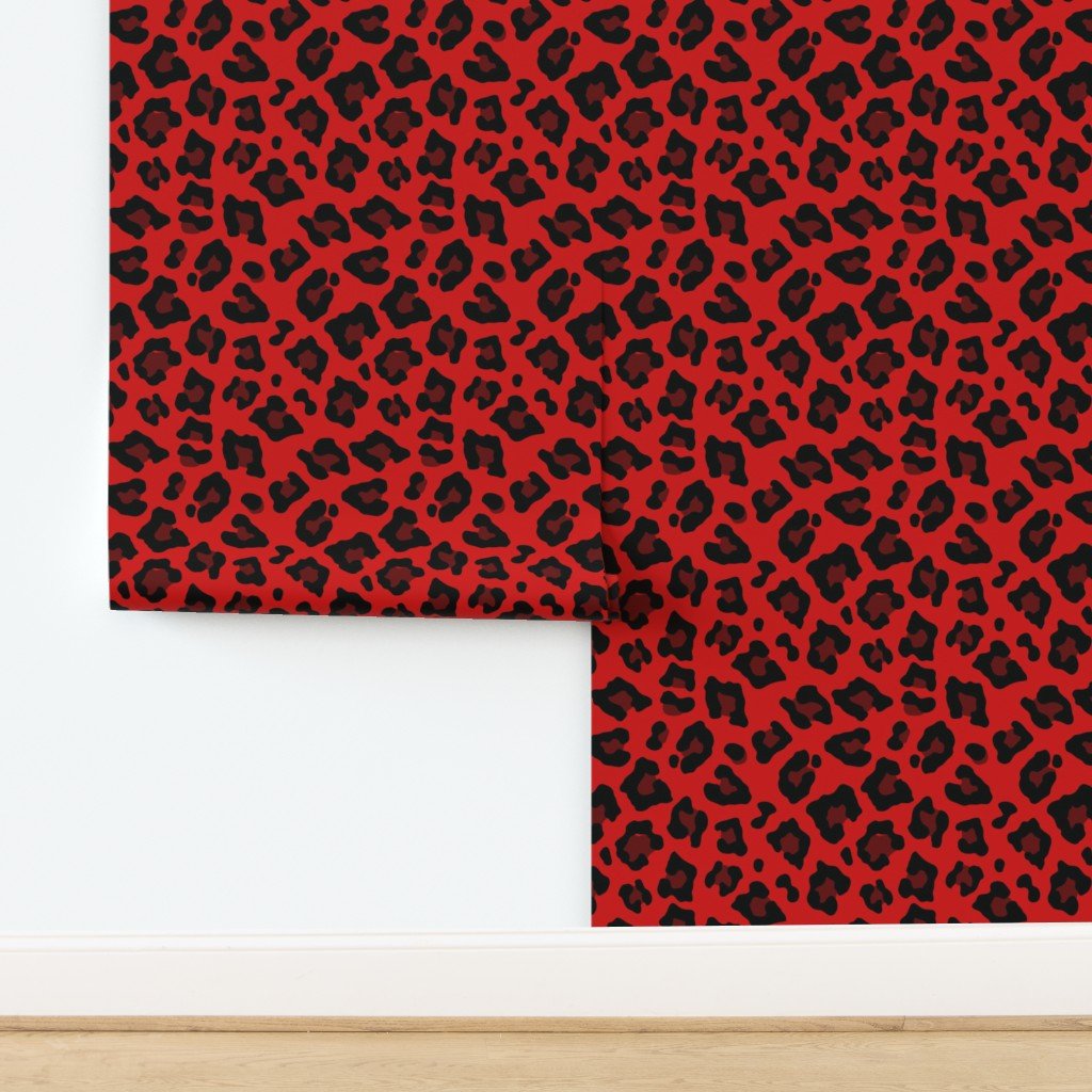 Jumbo Leopard Spots Animal Repeat Pattern Print in Red and Black Wallpaper design
