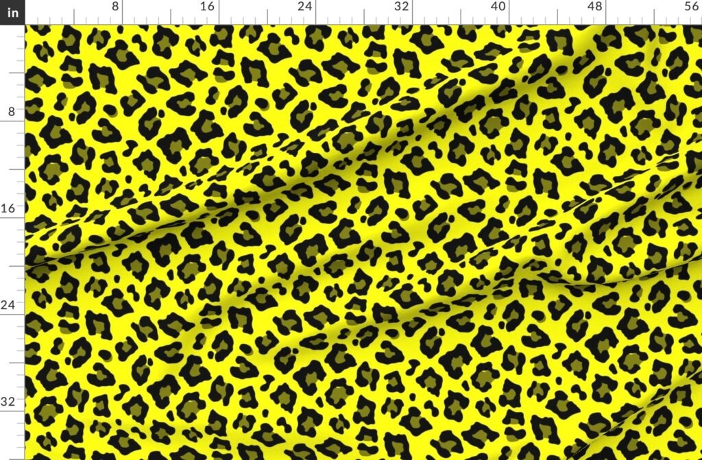 Jumbo Leopard Spots Animal Repeat Pattern Print in Yellow and Black Fabric design
