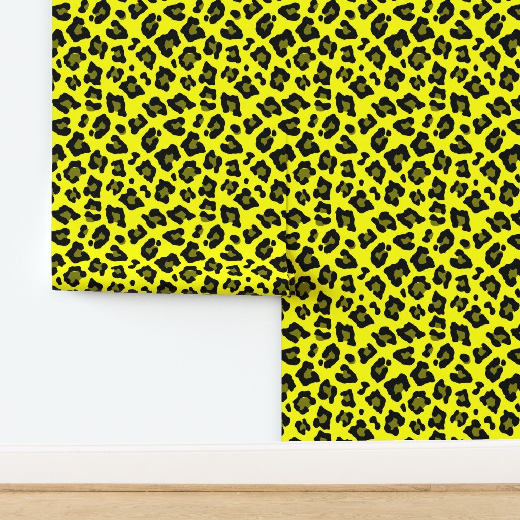 Jumbo Leopard Spots Animal Repeat Pattern Print in Yellow and Black Wallpaper design