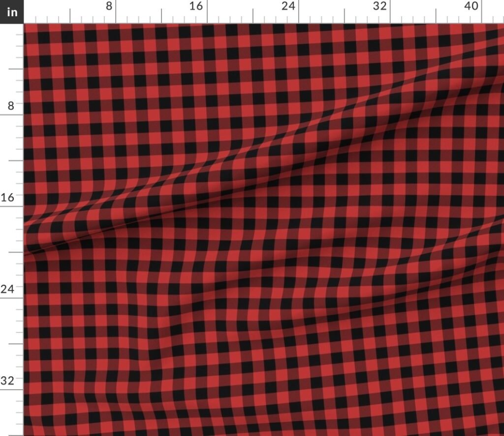 Christmas Holly Berry Red and Black Buffalo Check 1 inch Fabric design