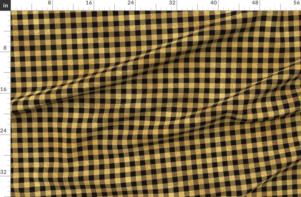 Christmas Faux Gold Foil and Black Buffalo Check 1 inch Fabric design