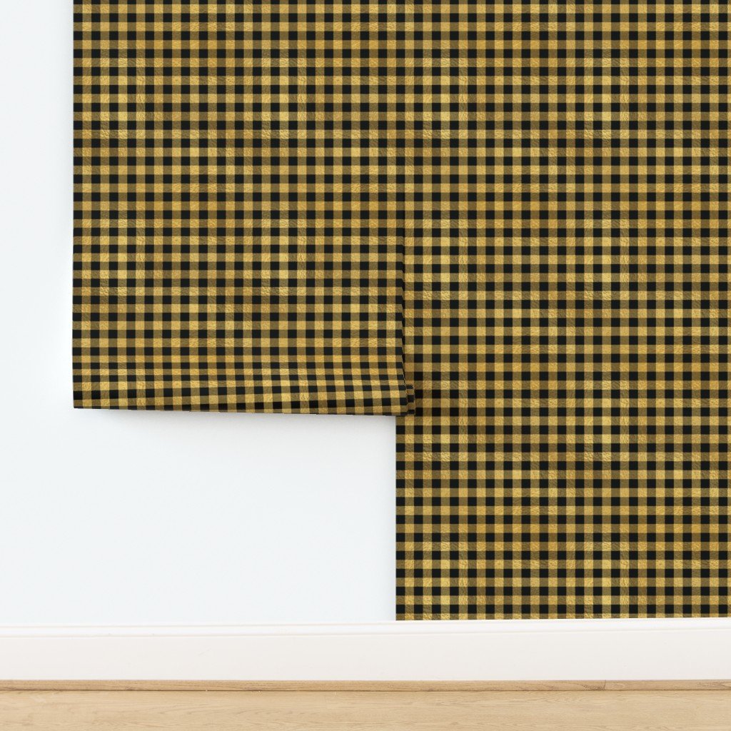 Christmas Faux Gold Foil and Black Buffalo Check 1 inch Wallpaper design