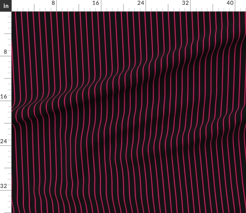 Classic wider 1 Inch Bright Hot Pink Pinstripe on a Black Background Fabric design
