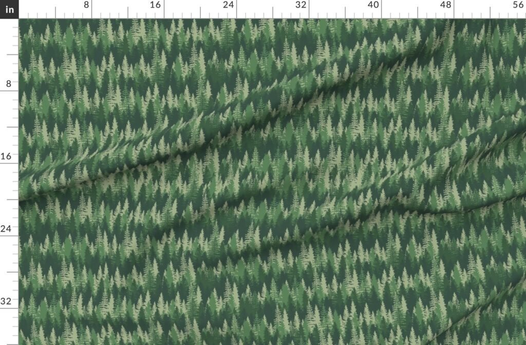 Endless Evergreen Forest with Fir Trees in Shades of Green Fabric design