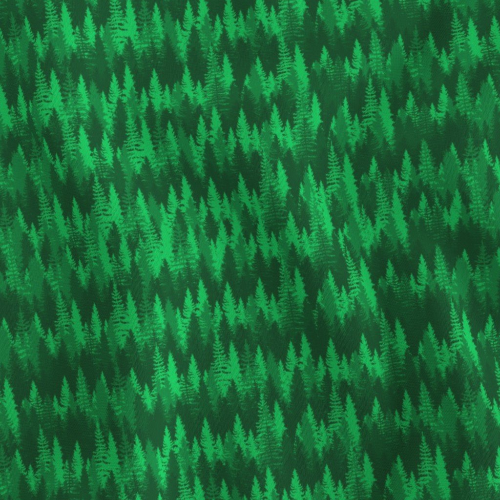Small Endless Evergreen Forest with Fir Trees in Shades of Bright Fabric balsam tree fabric