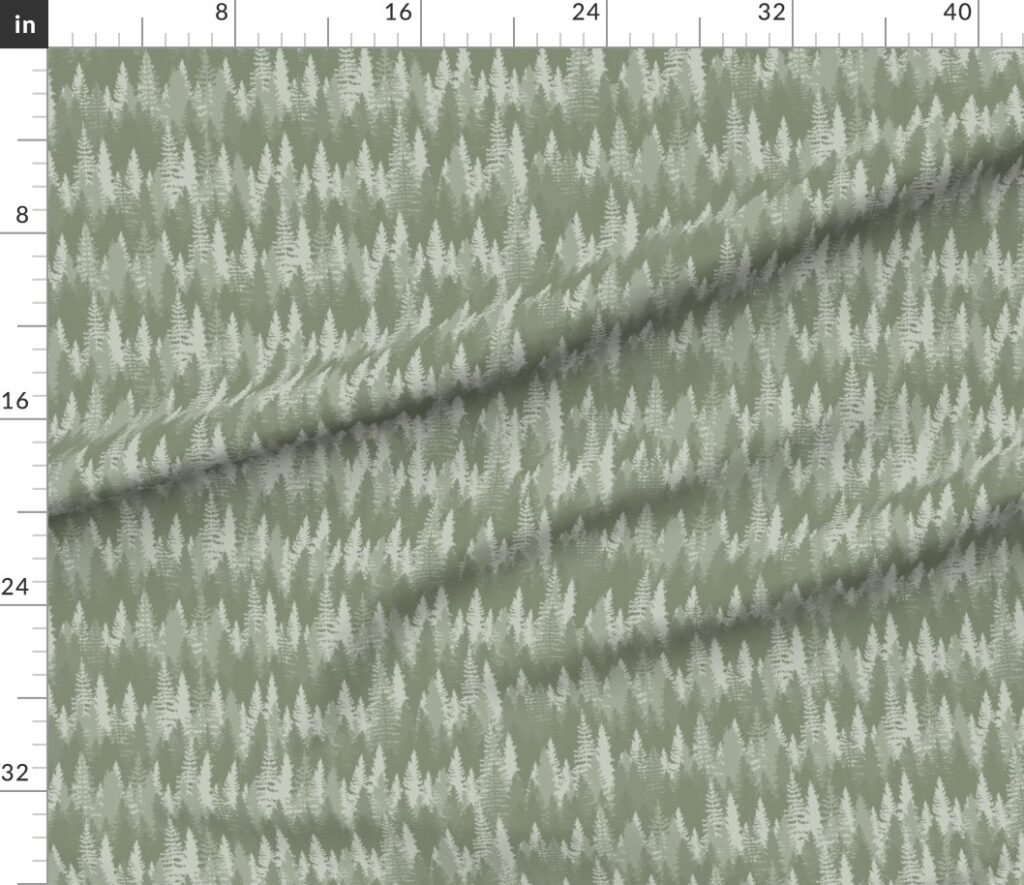 Endless Evergreen Forest with Fir Trees in Shades of Sage Green Fabric design
