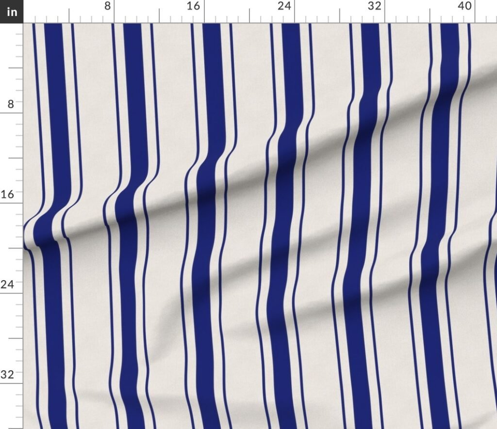 Navy Blue Antique Vintage Mattress Ticking Stripe on Cream Fabric design