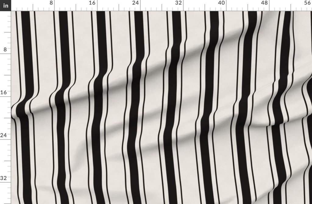 Coal Black Antique Vintage Mattress Ticking Stripe on Cream Fabric design