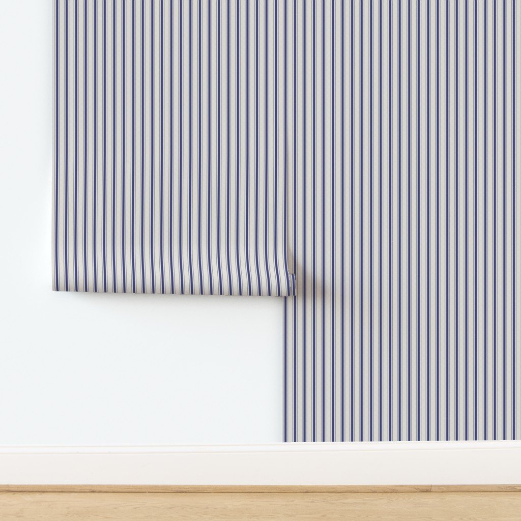 Mini Cornflower Blue Antique Vintage Mattress Ticking Stripe on Wallpaper design