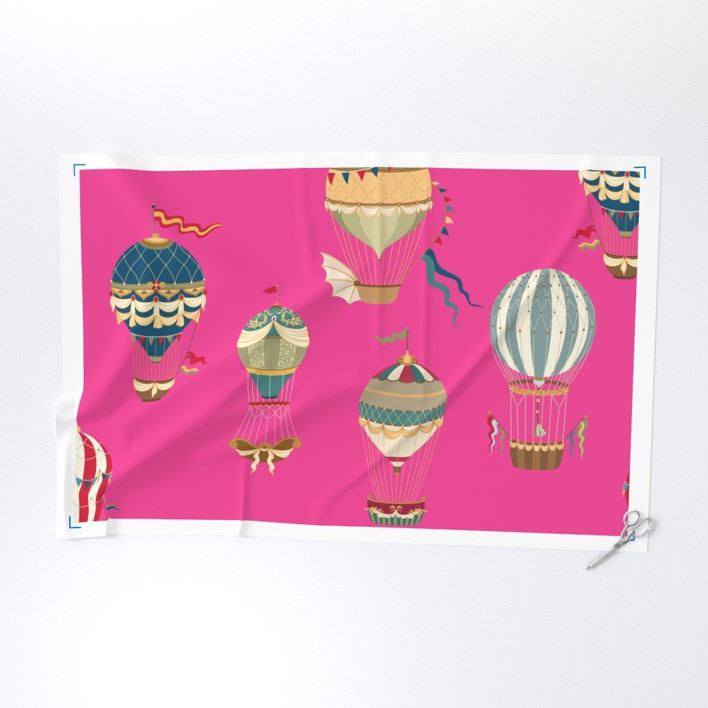Huge Festooned Hot Air Balloons on Hot Pink Fabric helium balloons fabric