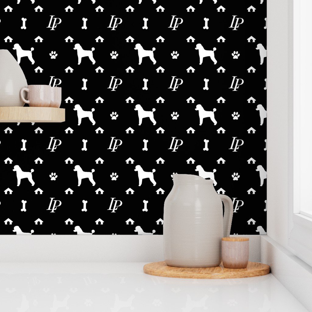 Luxury Louis Poodle Pet Dog Print Black & White Wallpaper luxury pet pattern wallpaper