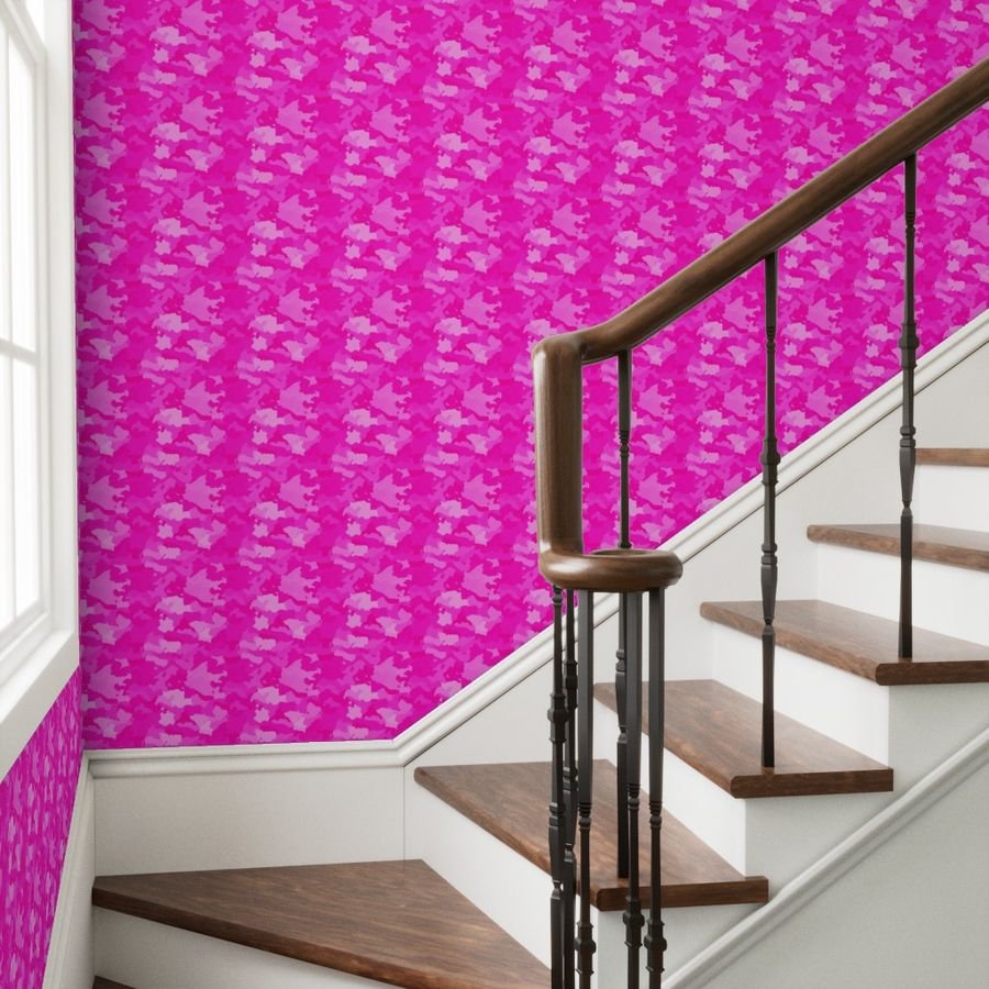 Hot Shocking Neon Pink Girlie Feminine Camo Camouflage Pattern Wallpaper neon pink wallpaper