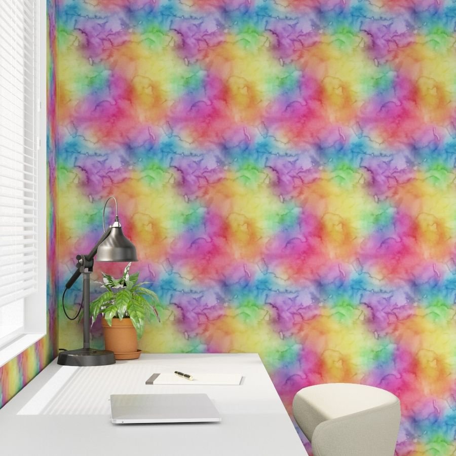 Bright Yellow Green Blue Pink Pastel Rainbow Watercolor Ombre Shades Wallpaper rainbow pastels wallpaper