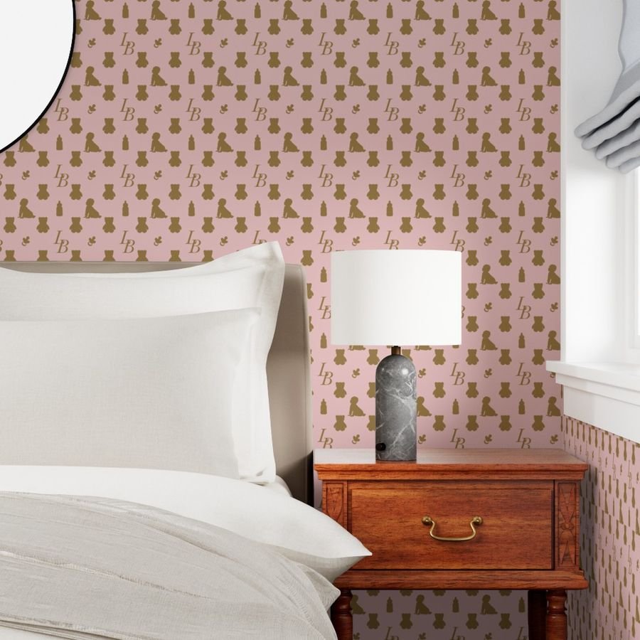 Louis Baby Luxury Iconic Monogram Pattern on Classic Pink with Tan Wallpaper louis baby wallpaper