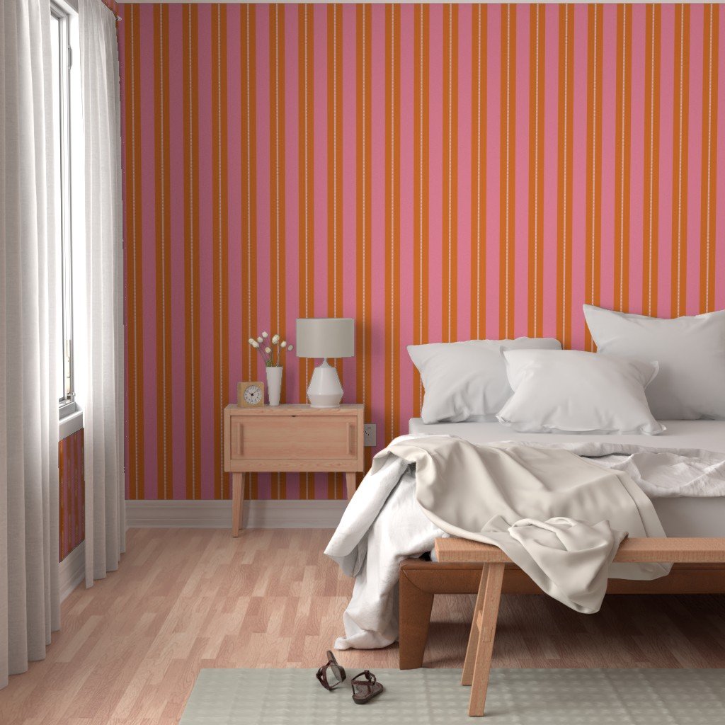 Pink and Burnt Orange Cabana Beach Bubble Stripes Wallpaper bubble stripes wallpaper