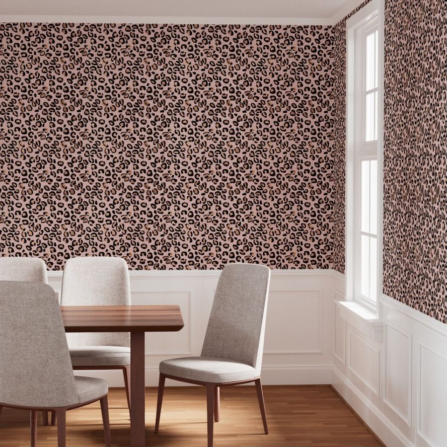 Leopard Rose Gold Shiny Spots on Pink Wallpaper rose pink wallpaper
