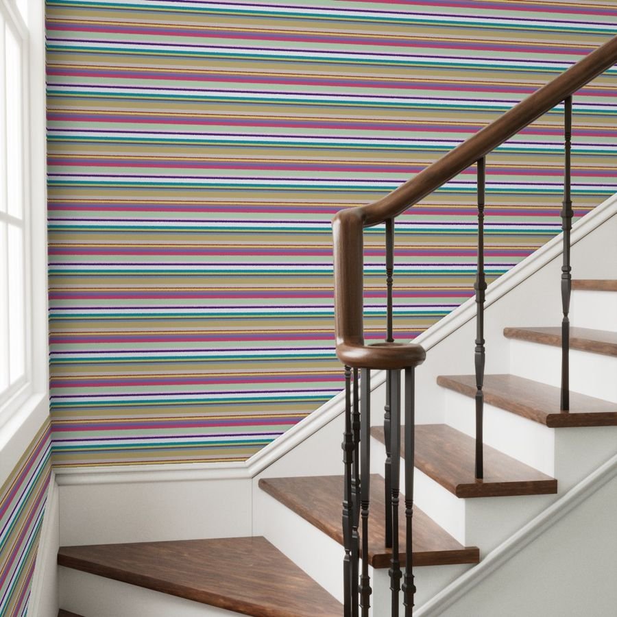 Multicolore Louis Frenchie Coordinate Candy Stripes Horizontal Wallpaper dog print wallpaper