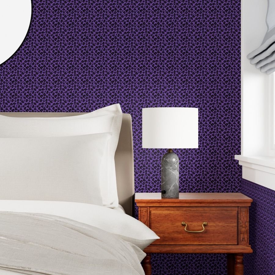 Leopard Spots Animal Repeat Pattern Print in Purple and Black Wallpaper leopard spots wallpaper