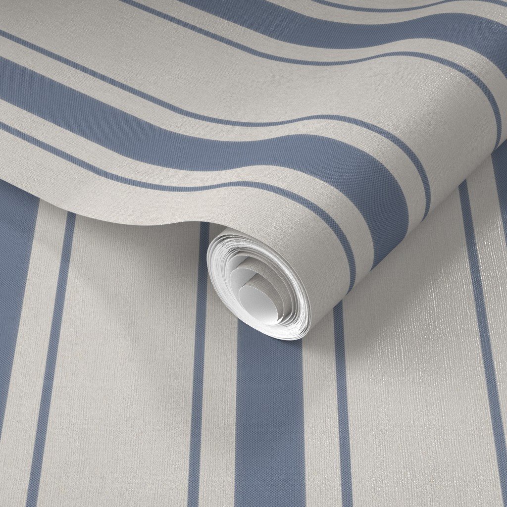 Wide Stressed Blue Denim Mattress Ticking Wallpaper faded blue wallpaper