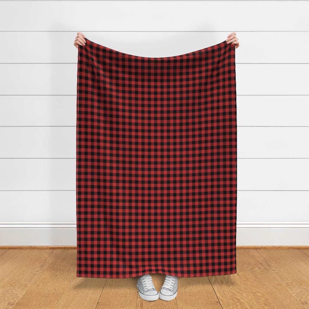 Christmas Holly Berry Red and Black Buffalo Check 1 inch Fabric holly berry fabric