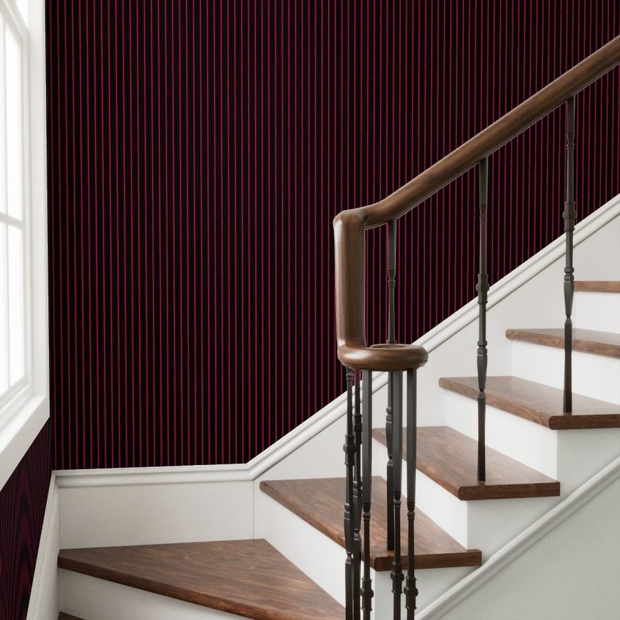 Classic wider 1 Inch Bright Hot Pink Pinstripe on a Black Background Wallpaper pinwale stripes wallpaper