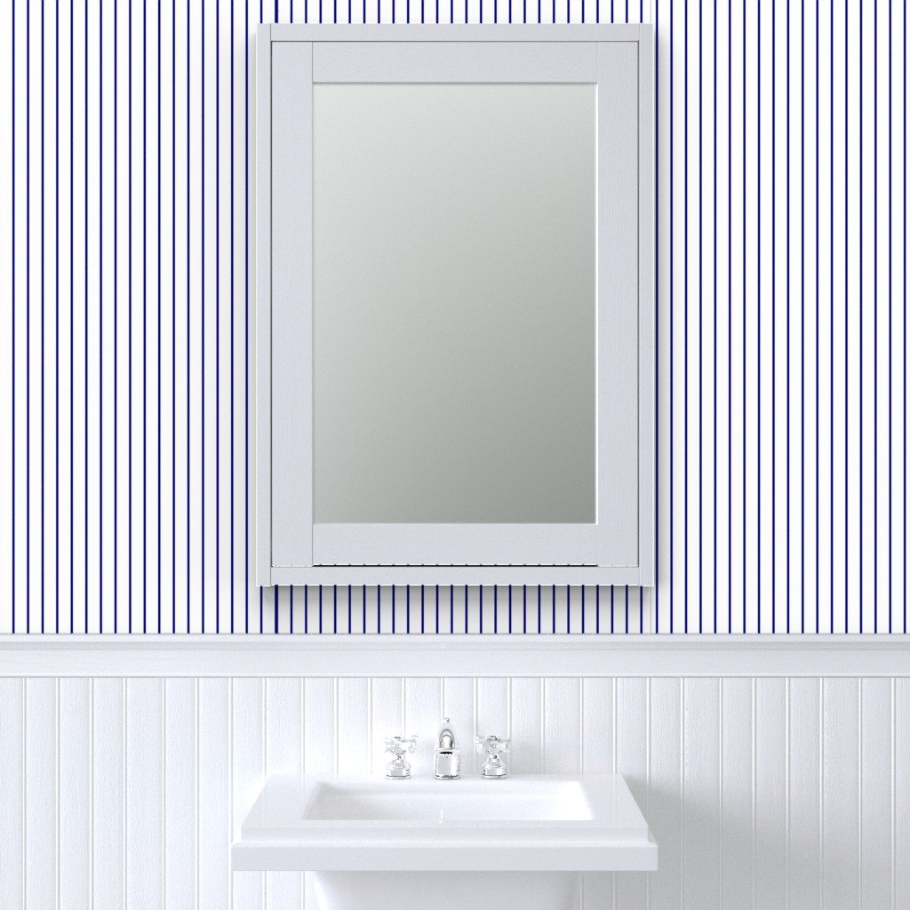 Classic wider 1 Inch Navy Blue Pinstripe on a Blue Background Wallpaper blue and white wallpaper