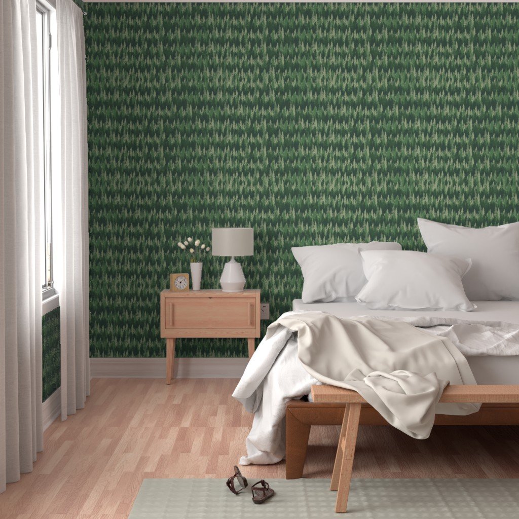 Endless Evergreen Forest with Fir Trees in Shades of Green Wallpaper green forest wallpaper