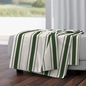 Forest Green Antique Vintage Mattress Ticking Stripe on Cream Decor Collection Home Decor Collection vintage fabric throw blanket design