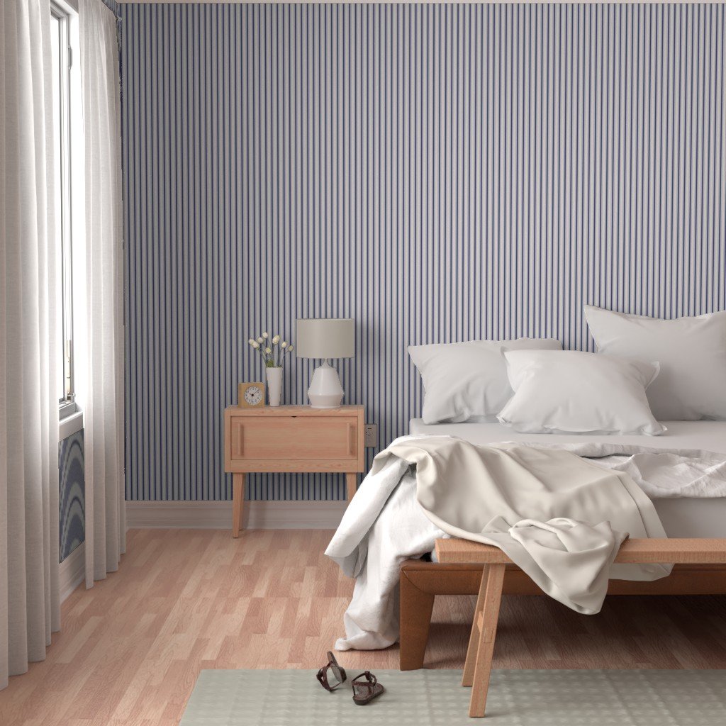 Mini Cornflower Blue Antique Vintage Mattress Ticking Stripe on Wallpaper cornflower blue wallpaper
