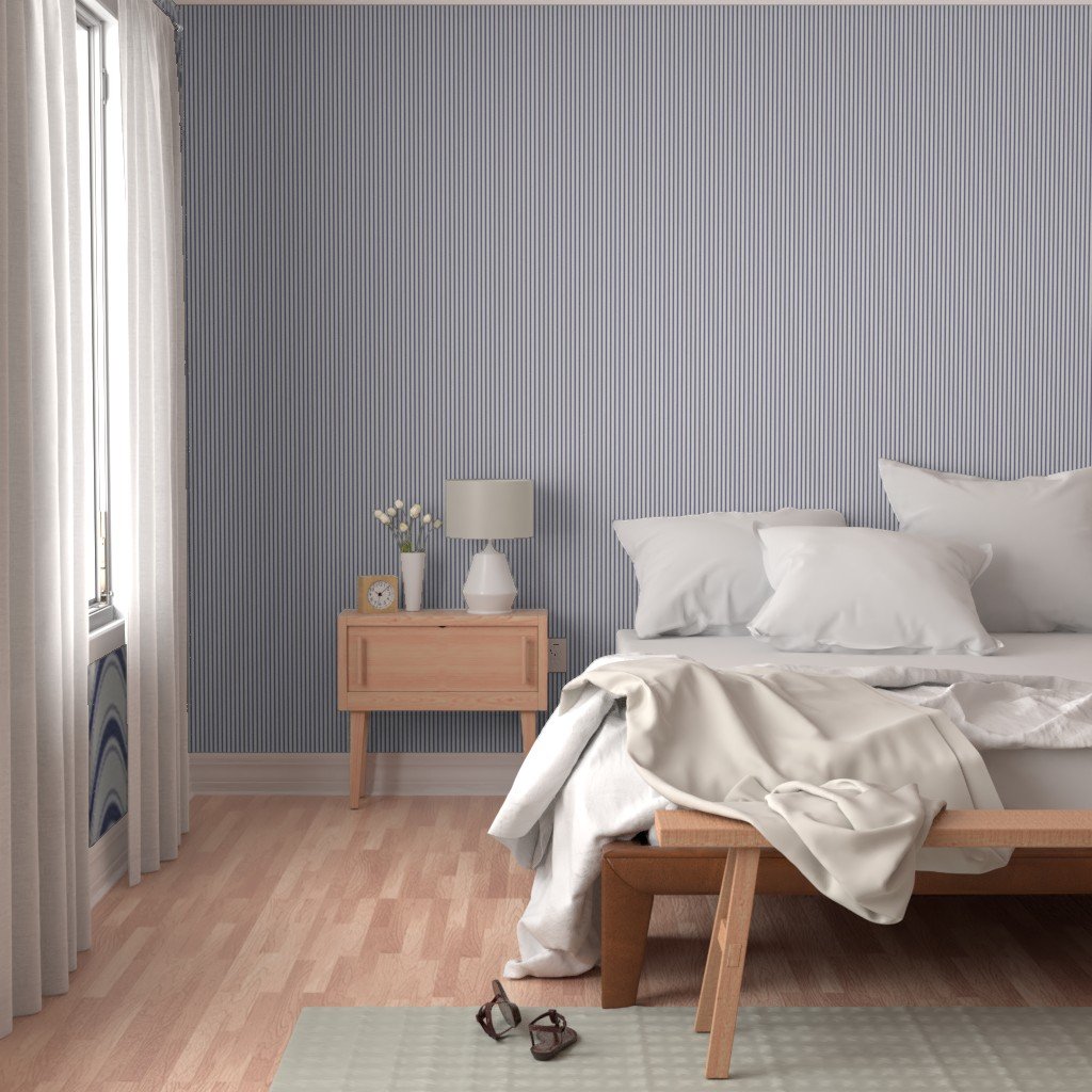 Micro Cornflower Blue Antique Vintage Mattress Ticking Stripe on Wallpaper cornflower blue wallpaper