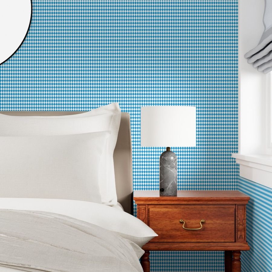 Oktoberfest Bavarian Beer Festival Blue and White 1/2 inch Diagonal Wallpaper diamond pattern wallpaper