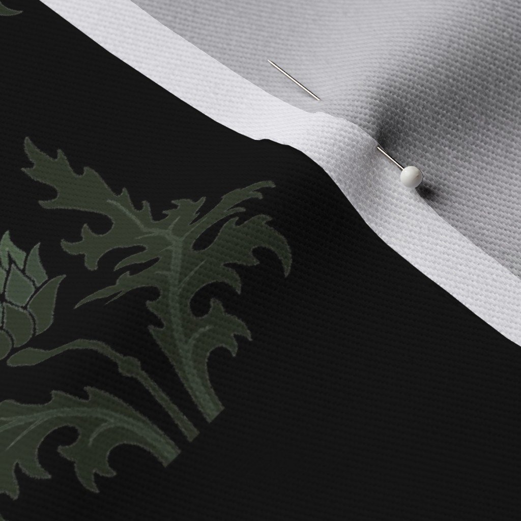 Small Scottish Thistle Flower of Scotland on Black Fabric purple thistle fabric