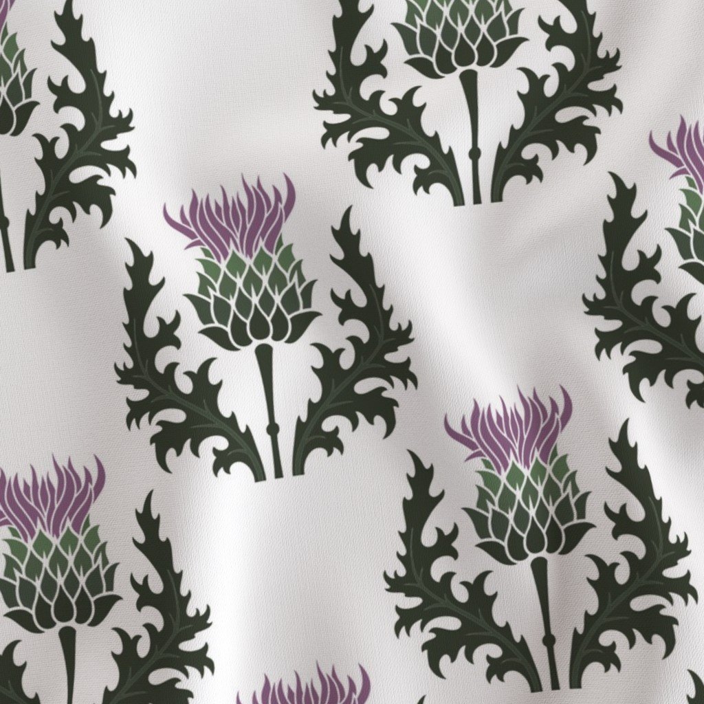 Large Scottish Thistle Flower of Scotland on White Fabric scottish heather fabric