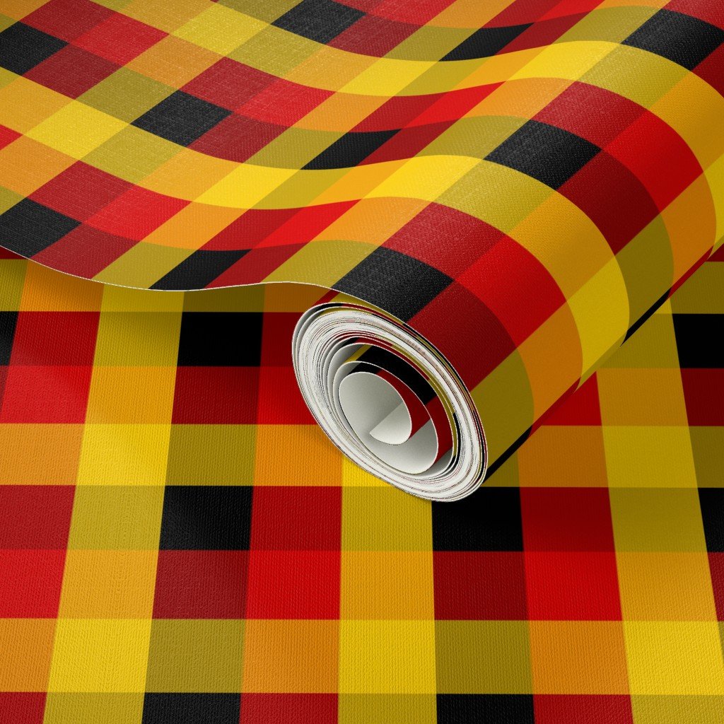 German Flag Colors Red Gold and Black Large 1 Inch Gingham Check Wallpaper german flag wallpaper