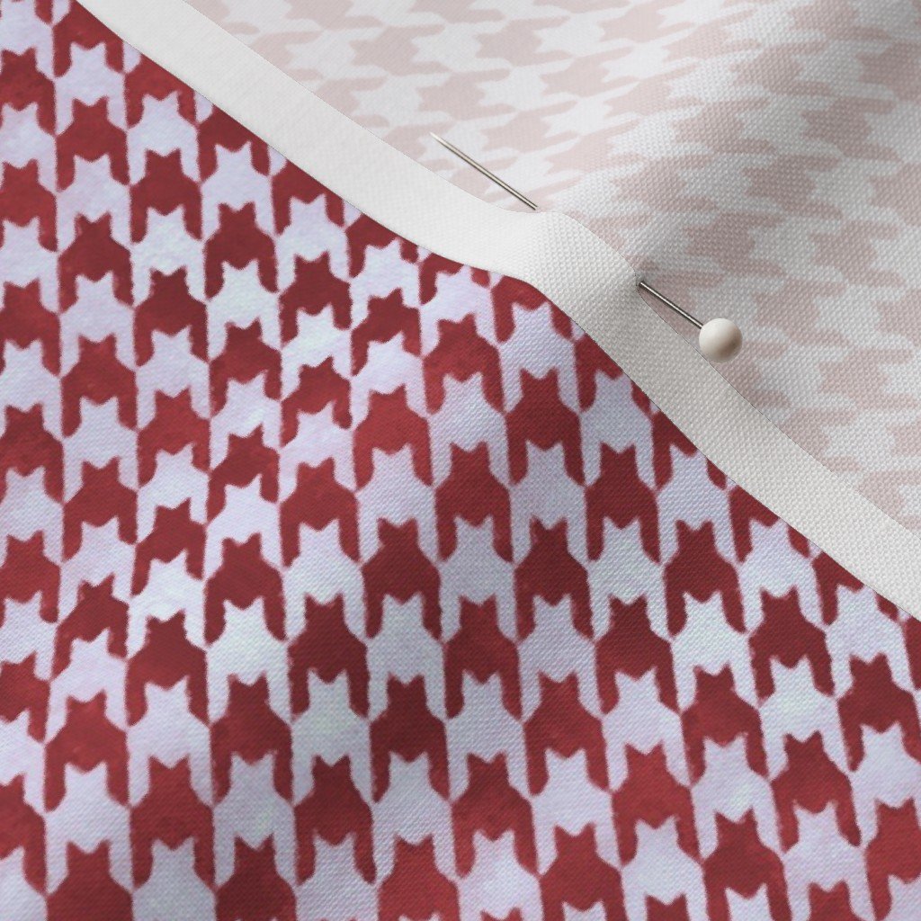 Small Burgundy Wine Red and White Hand Houndstooth Check Watercolor Fabric burgundy wine fabric