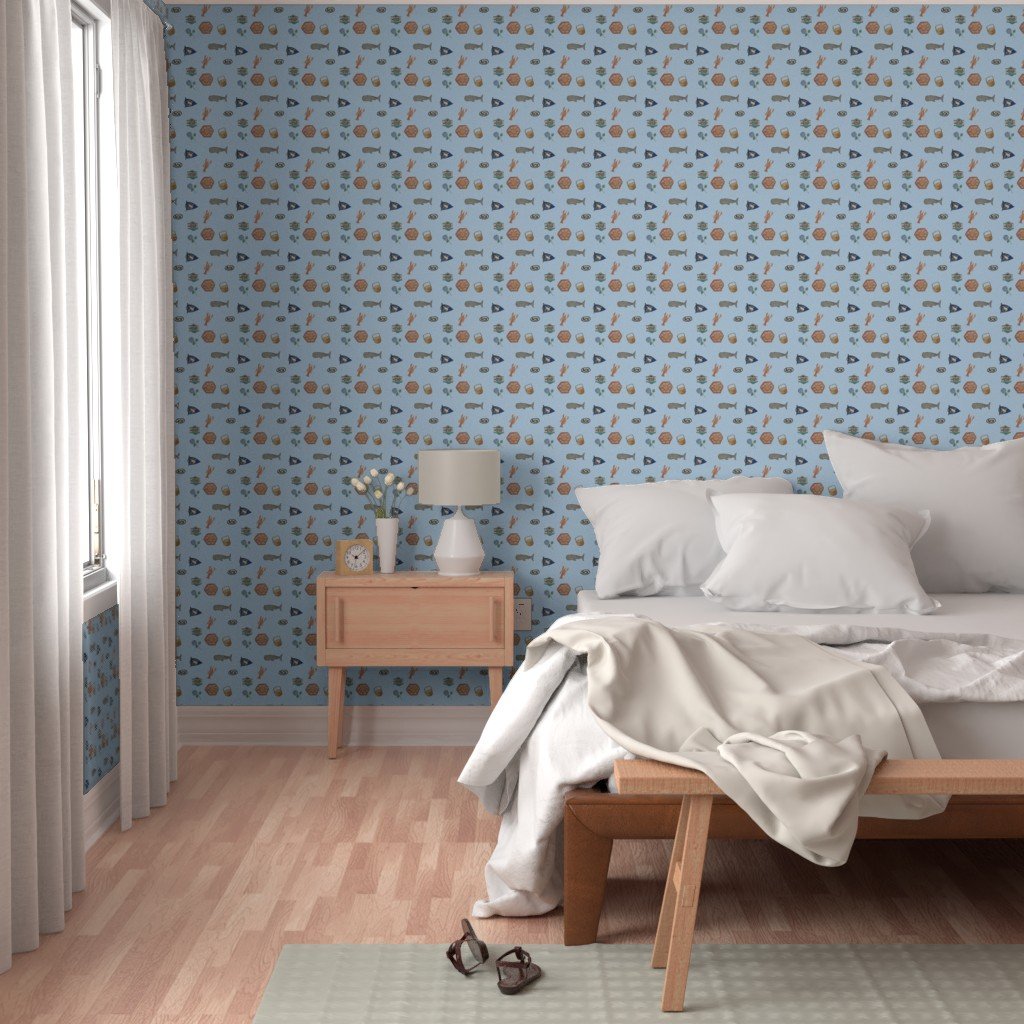 Nantucket Island Hand Painted Watercolors of its Symbols Signs and Wallpaper blue hydrangeas wallpaper