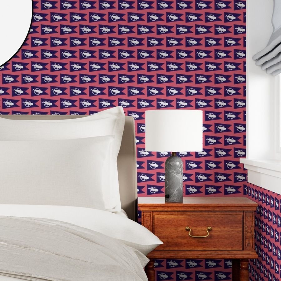Nantucket Sperm Whale Burgee Flag on Nantucket Red Hand-Painted Wallpaper nantucket whaler wallpaper