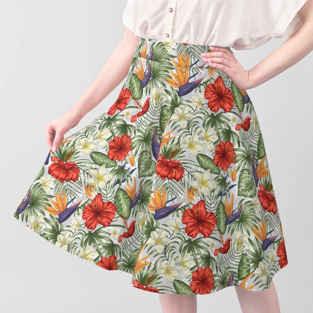 White and Red Hawaiian Hibiscus Birds of Paradise and Plumeria Fabric hibiscus flower fabric
