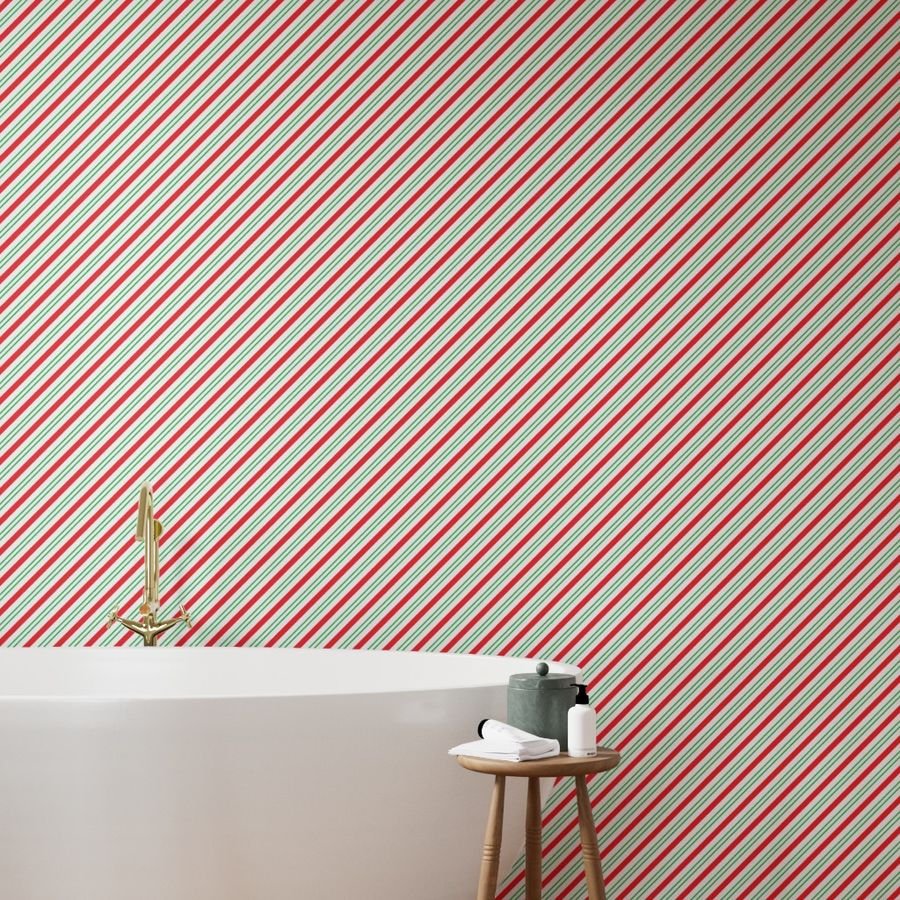 Red and Green Diagonal Christmas Candy Stripes Wallpaper candy cane stripes wallpaper