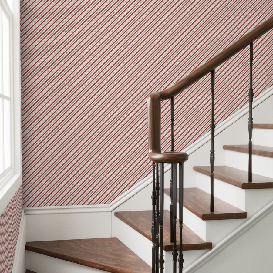 Small Classic Red Green Diagonal Christmas Candy Stripes Wallpaper candy cane wallpaper