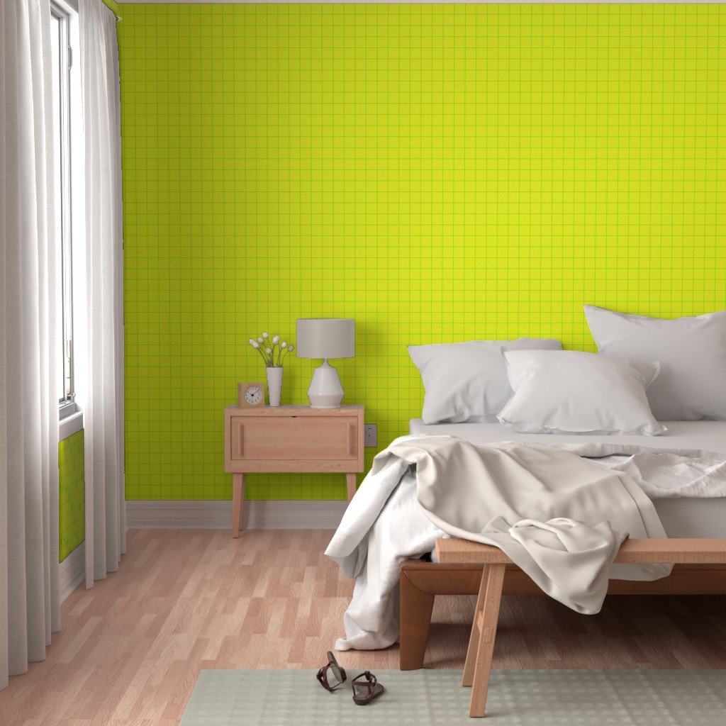 Green on Yellow on Lemon and Lime Grid 2 inch Wallpaper neon brights wallpaper