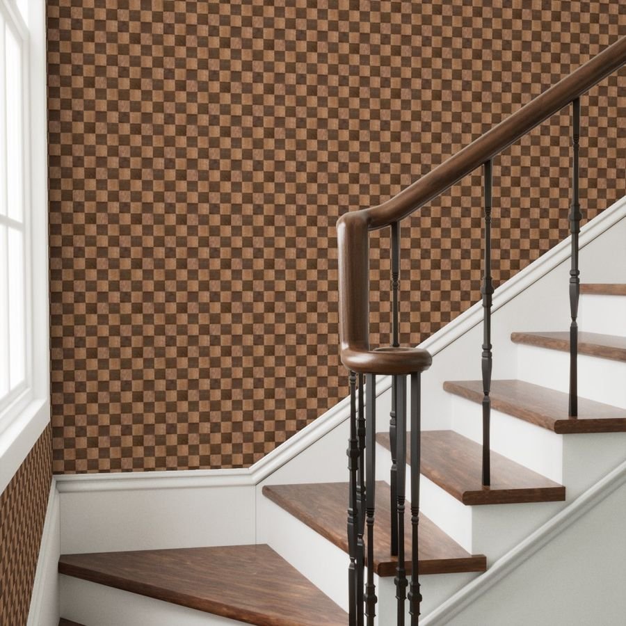 2 inch Dark Wood Checkerboard Chess Marquetry Pattern Wallpaper wood marquetry wallpaper